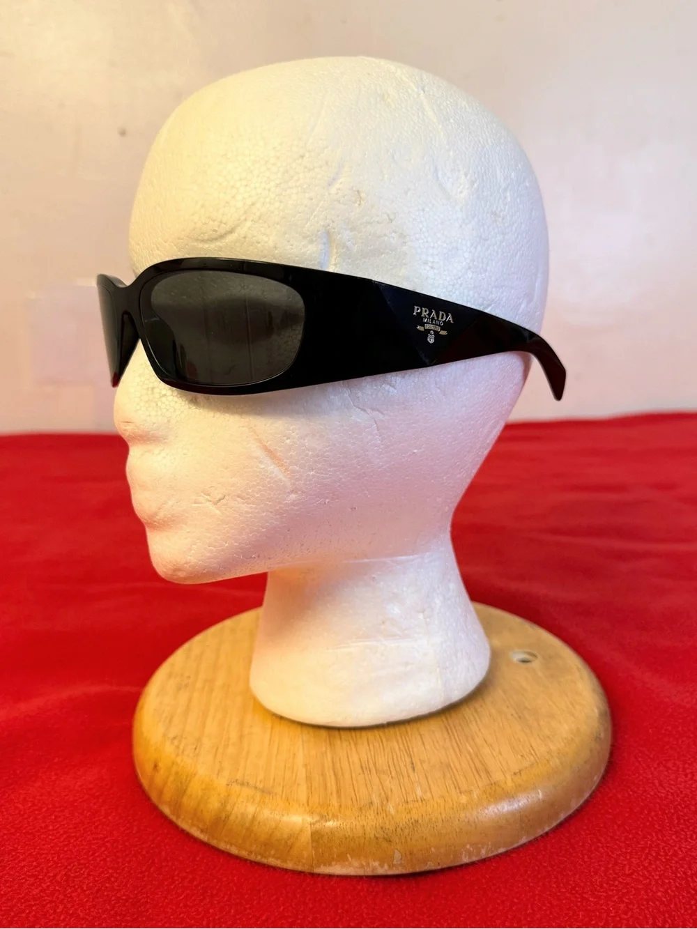 PRADA SPR A14 60-18 1AB-5S0 Wrap Black Dark Blue Lens Sunglasses Italy Made EUC